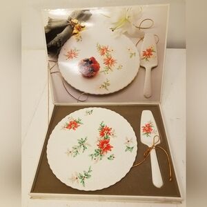 Mikasa Bone China Poinsettia Cake Platter & Serveware 11"